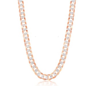 Authentic Sterling Silver 7.3mm Flat Pave Cuban Chain - Rose Gold Plated