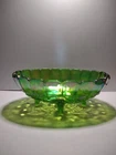 12 Inch Green Carnival Glass Harvest fruit Large Footed Oval Bowl Vintage