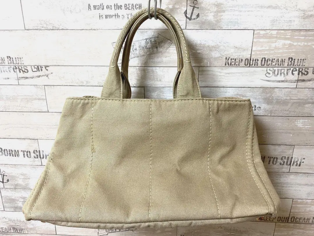 Prada Canapa Tote Bag Handbag Denim Women beige B1872B L size with