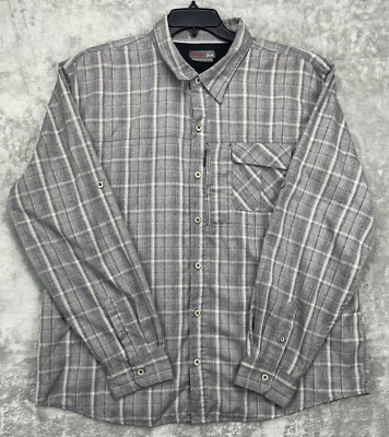 Wrangler ATG Button Up Shirt Mens XXL 2XL Gray Plaid Flannel Regular Fit