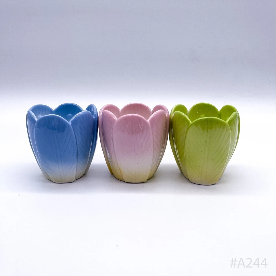 3er Set Deko Teelichthalter „Blume“ 3 Stück Bunt Grün|Rosa|Blau 7x6cm - Bild 2 von 4