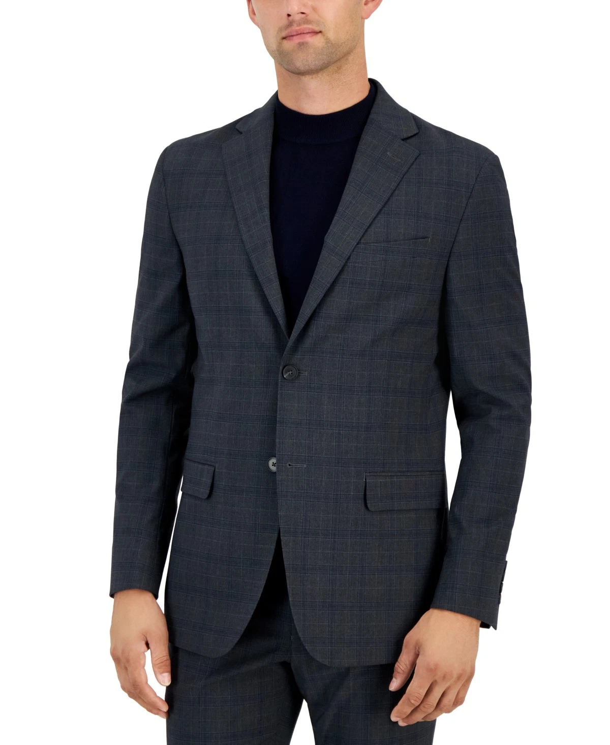 DKNY Mens Modern fit Suit Jacket Blazer 36 R Charcoal Grey Plaid Stretch