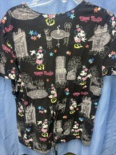 Disney Minnie Mouse Black Scrub Top w Pockets - Women's Size L - French Cafe