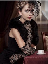 Black Lace Gloves Elbow Length Vintage Elegant Tea Party Halloween Wedding Opera