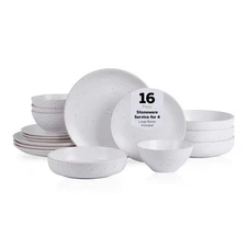 Lauren Stoneware, Rustic Plates and Bowls Set, Dinnerware, Service for 4, Spe...