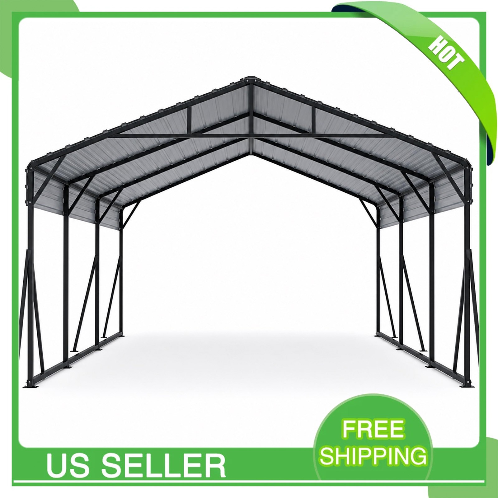 20x20 FT Heavy Duty Metal Carport with Solar Lights, Heavy Duty Steel Garage Kit