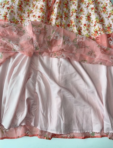 Cherley Dress XS Floral Pink Orange Puff Sleeve Cinch Waist Romantic NWT - Picture 7 of 10