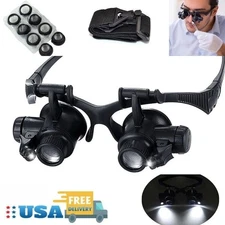 Head Mount Magnifier with LED Light Magnifying Lens Loupe Glass 10X/15X/ 20X/25X