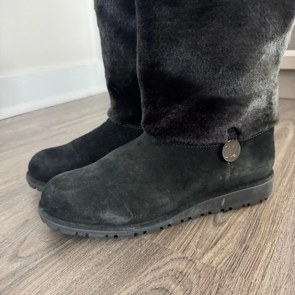 Botas de gamuza Stuart Weitzman negras Furever de piel sintética 8 botines de media pantorrilla Foto 3 de 4