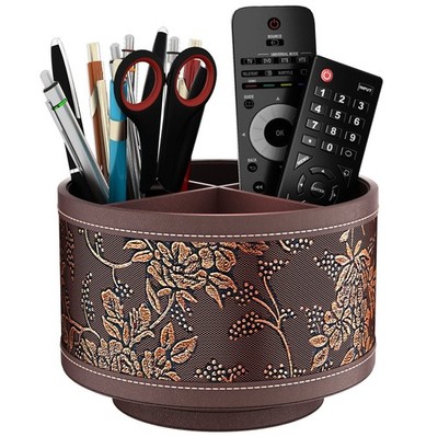 Remote Control Holder, Faux Leather 360° Art Supply Organizer, Multi-Function...