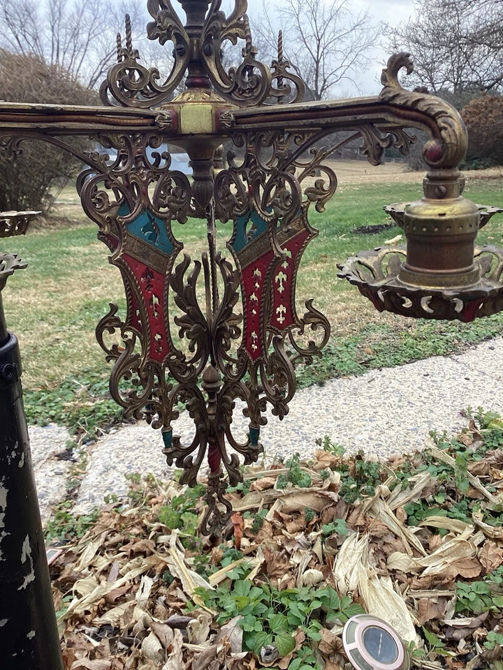 Candelabro vintage iluminação década de 1920 Lincoln francês gótico unicórnio latão antigo Hope - Imagem 2 de 4