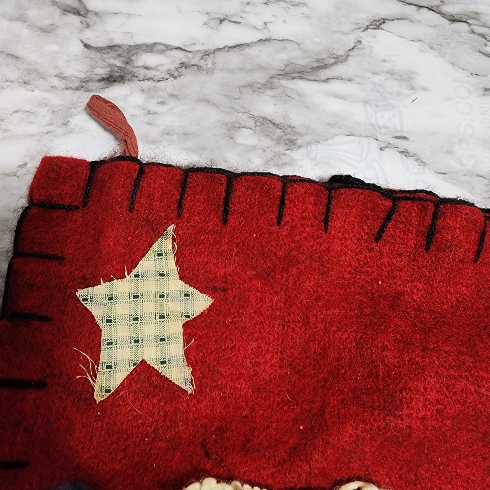 Vintage Christmas Tree Stocking 21" Angel Felt Primative Folk Country Stars 