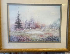 Owen Wexler Signed Vintage Watercolor Print Framed & Under Glass. Trees Snow  EC