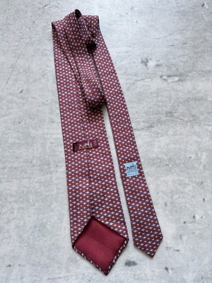  HERMES Necktie Fish Print 100% Silk Red France