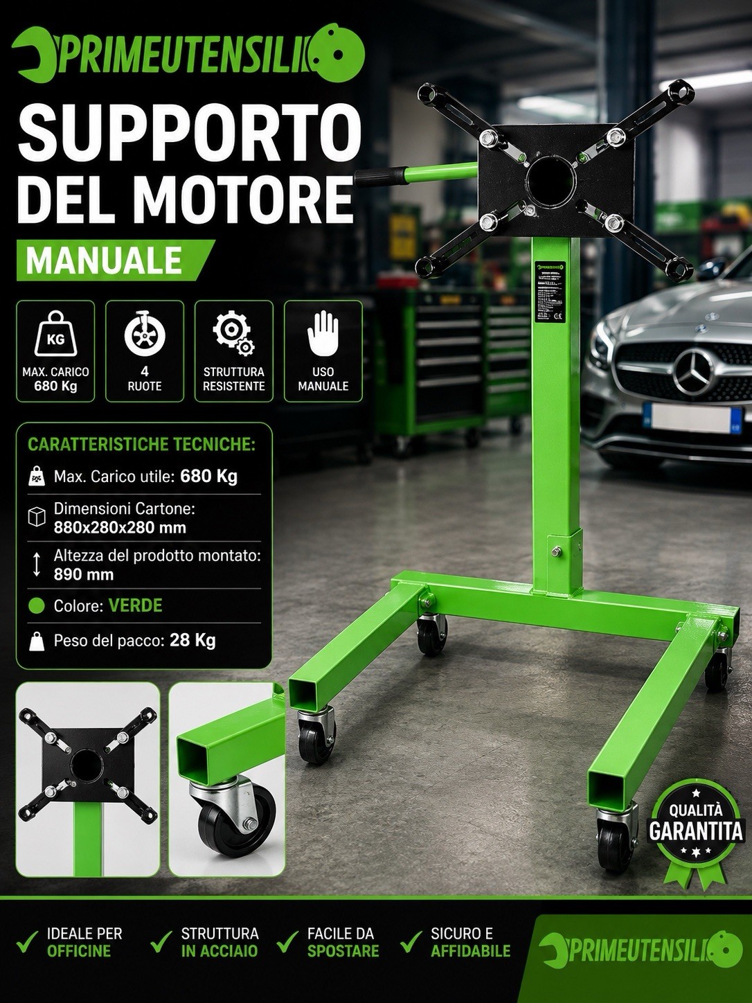 PRIMEUTENSILI Supporto Per Motore Rotore 360 Officina Riparazione 100/77/87 Cm
