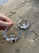 Claddagh hoop earrings chunky claddagh large silver hoops Irish Jewellery