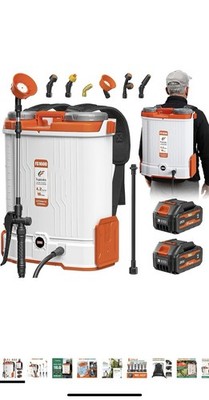 FUZOTO Battery Powered Backpack Sprayer 4.2Gallon, 45-90PSI 4.2GAL, White 