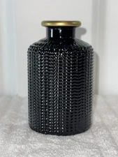 Sophisticated Black Glass beaded Texture Bud Vase Gold Rim Minimalist Design