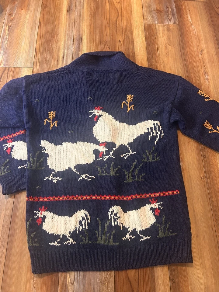 1990 The Eagle's Eye Farm Chicken Hen Hand Knitted Cottagecore Sweater Cardigan - Image 3 of 4