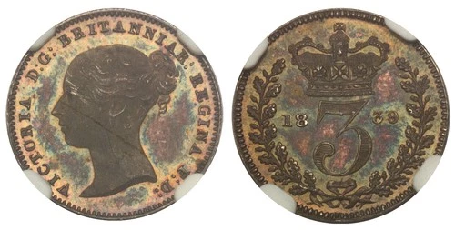 GREAT BRITAIN Victoria 1839 AR Maundy Threepence. NGC PR64 KM 730; S-3918