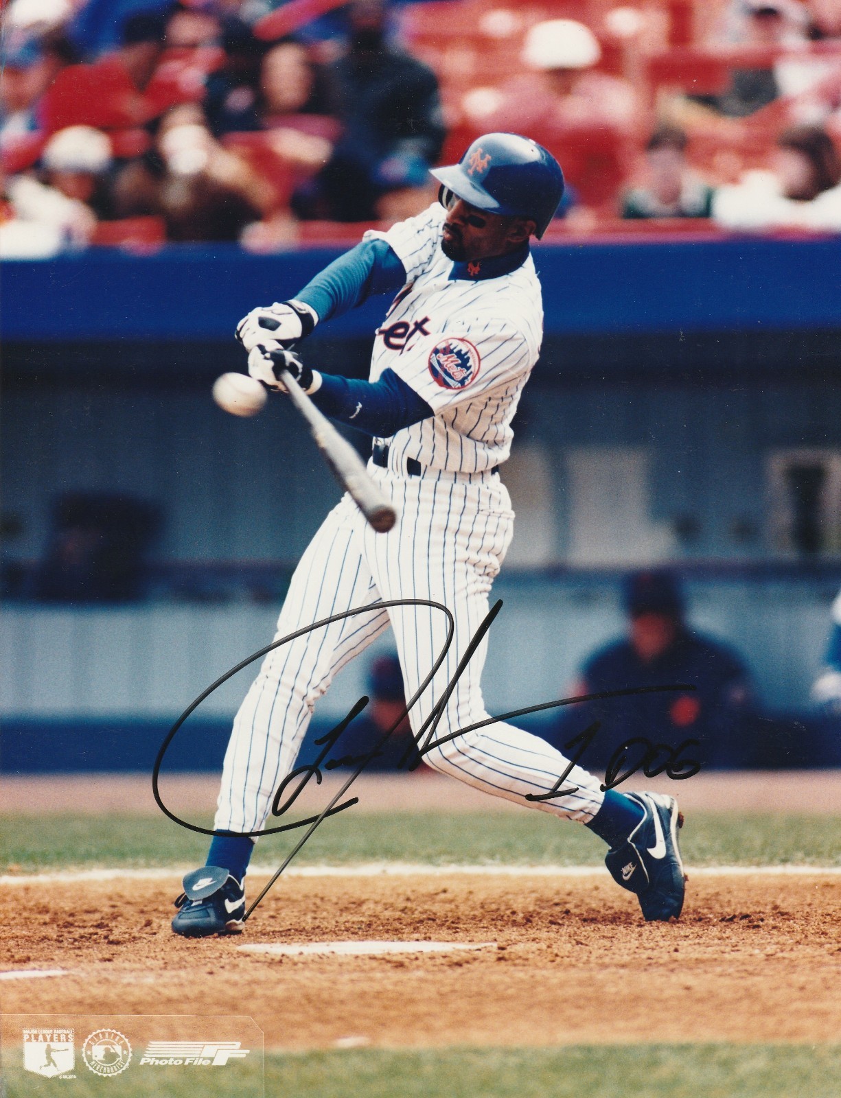 LANCE JOHNSON NEW YORK METS  ACTION SIGNED 8x10