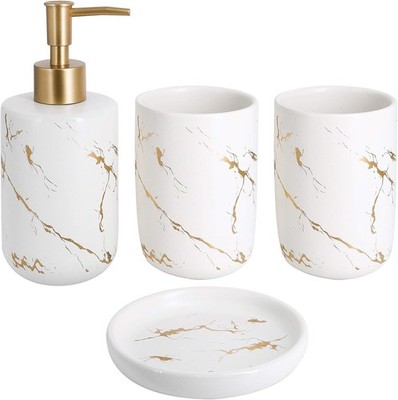 4-Piece White Bathroom Accessory Set, Modern Vanity Countertop Decor with