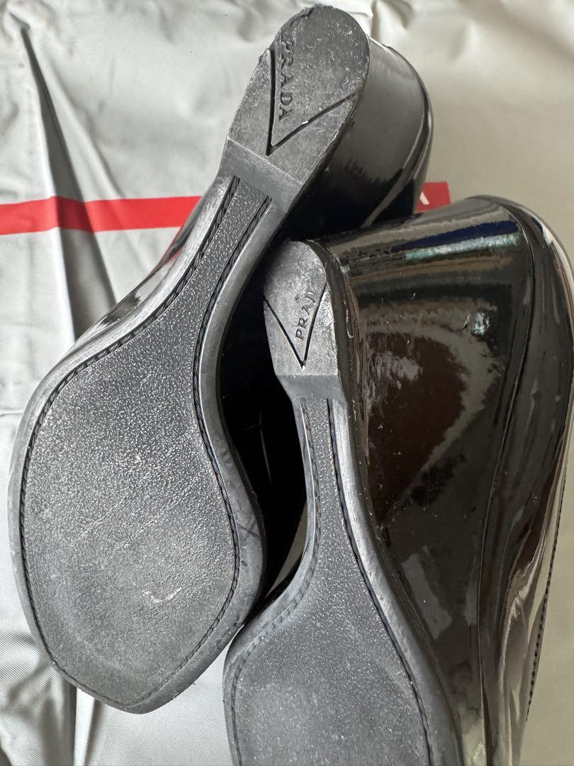 PRADA Pumps Heel Ribbon Leather Black EU37/US7 Authentic from