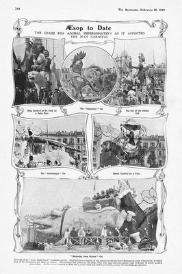 SCHÖNER KARNEVAL Die tierisch inspirierten Autos - antiker Druck 1910
