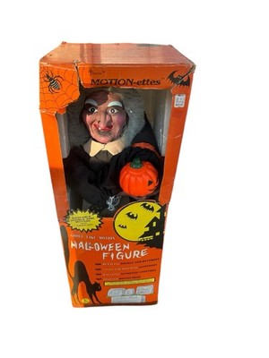 VTG 1987 Telco Motion-ettes Witch Pumpkin Broom Halloween Figure 24'' Works! NIB