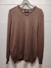 Mens HAWICK Chocolate Brown Pure Lambswool V-Neck Jumper UK L CG N54