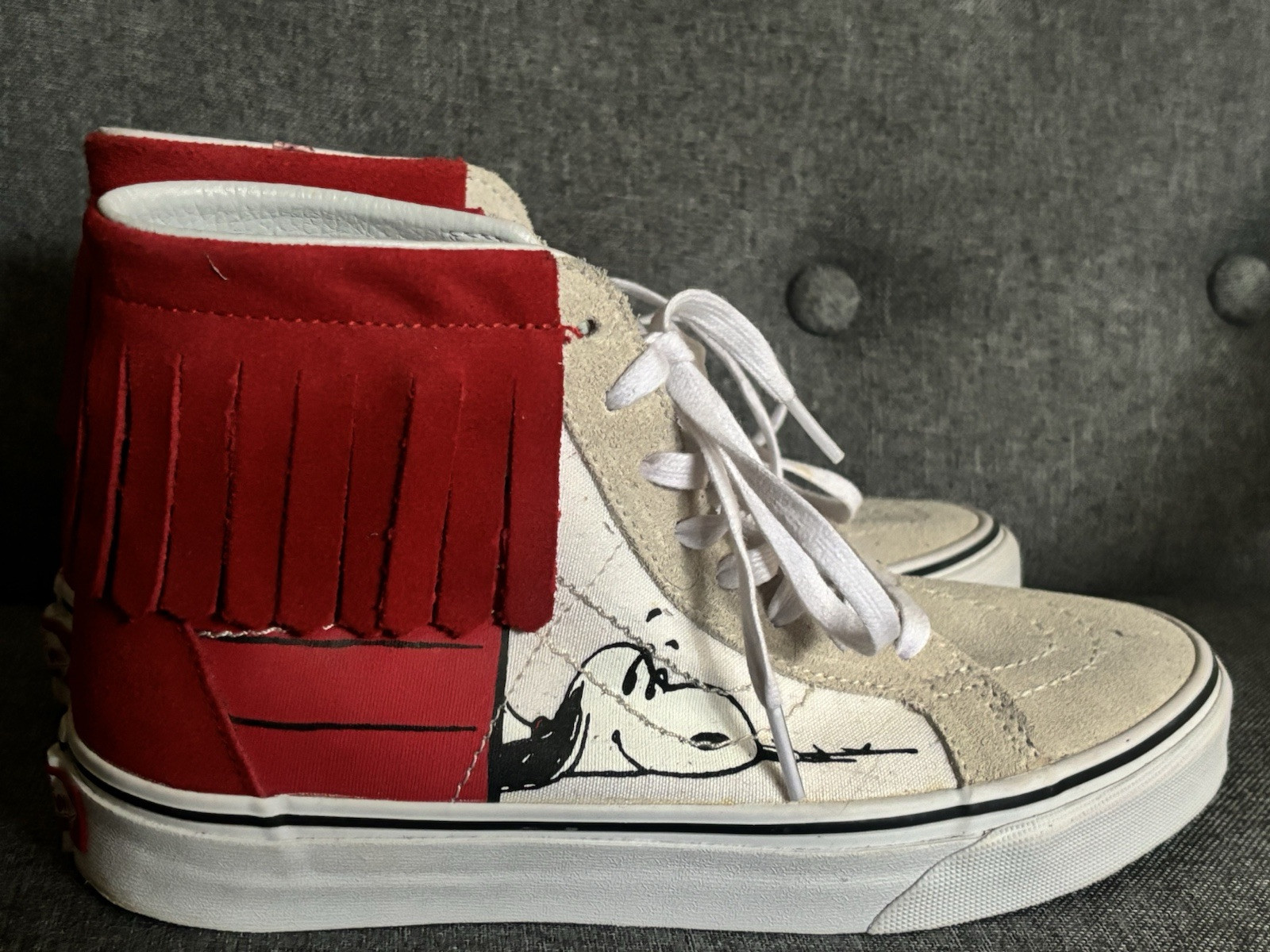Vans X Peanuts Sk8-Hi Moc Snoopy Dog House Fringe Suede Shoes Women's 7