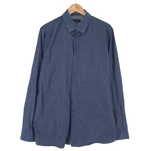 Ted Baker, Ted Baker Vintage Mens Button-Up Shirt Blue Polka Dot Regular Fit L/S XL
