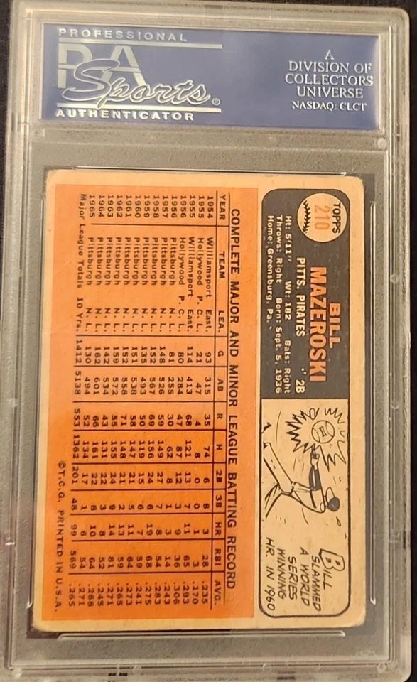 1966 Venezuela Topps #210 Bill Mazeroski Pittsburgh Pirates PSA 2 GOOD - Image 2 of 2