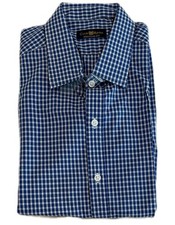 Club Room Men  s Dress Shirt Blue Check 16.5 32/33 Regular Fit NWT