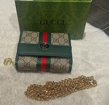 BOUJEE ON A DIME Web Stripe Chain Wallet Zipper Credit Card Green Beige Red