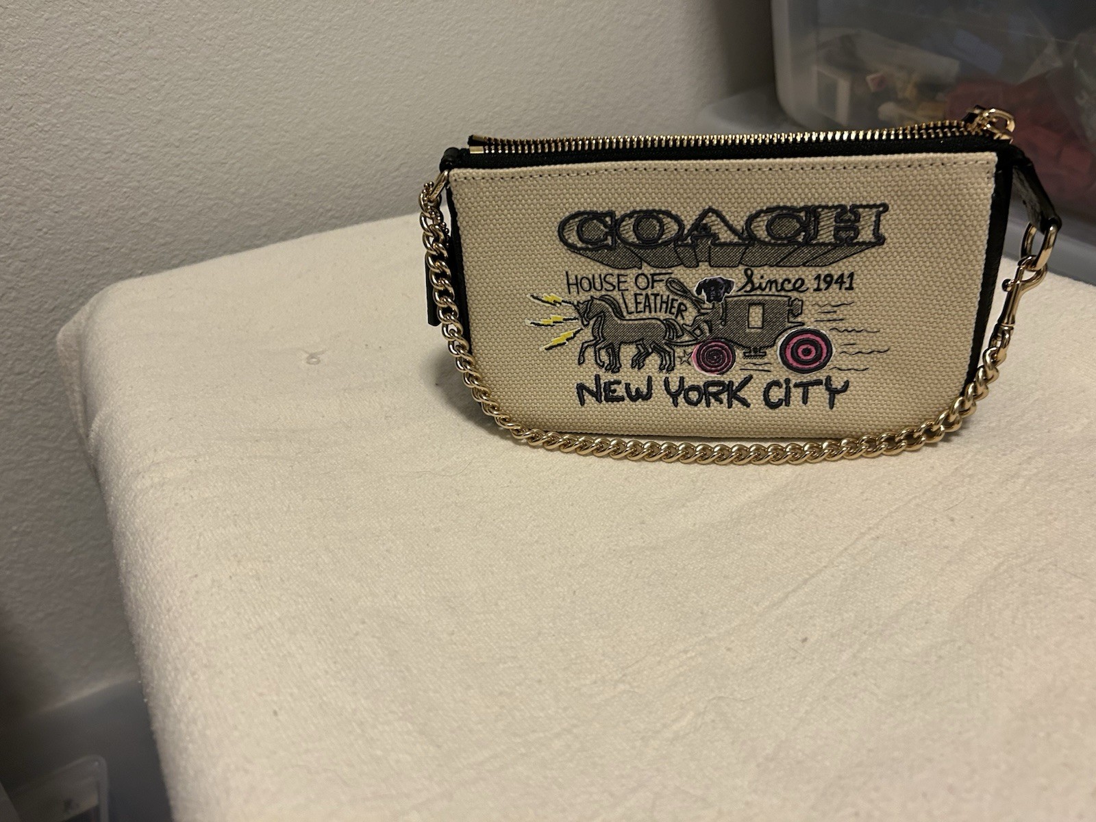 Coach Tan Canvas Wristlet Clutch 9 Inch Crossbody Purse  