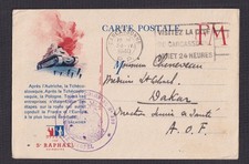 Franchise Militaire-Carte postale de Carcassonne pour Dakar 1940