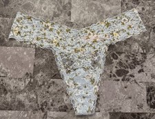 NWOT VICTORIA'S SECRET BLUE WHITE YELLOW FLORAL LACE THONG PANTIES