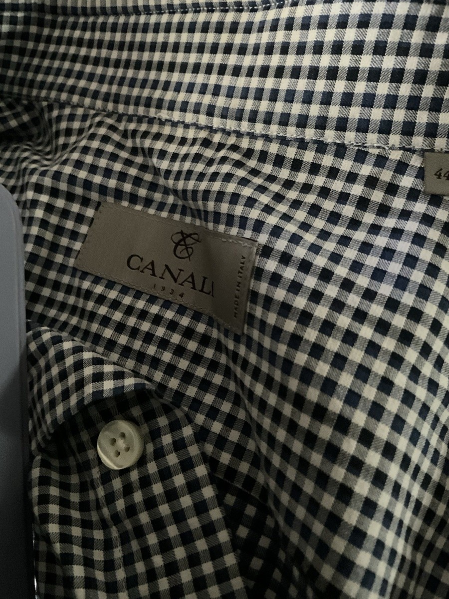 Canali Shirt Mens 14-17 1/2 Blue Check 100% Cotton Dress Made Italy Long Sleeve View 2