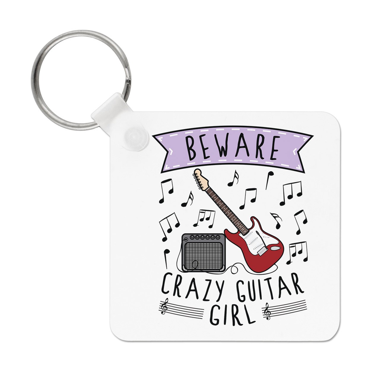 Beware Crazy Guitar Girl Keyring Key Chain Music Rock Musician Daughter Funny