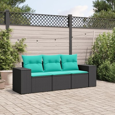 4-teiliges Gartensofa-Set mit Kissen, schwarzes Polyrattan vidaXL