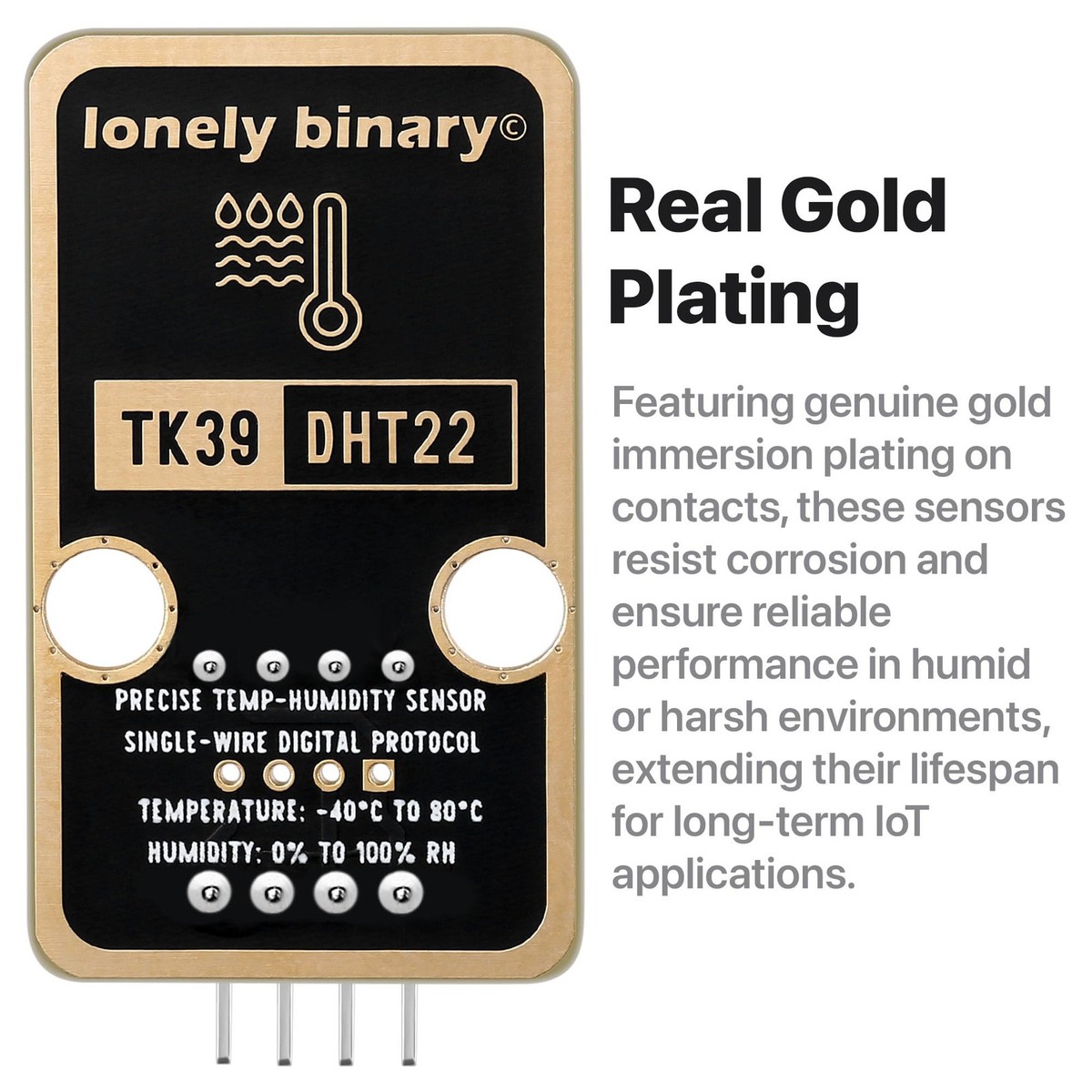Lonely Binary 6-Pack DHT22 & DHT11 Gold Edition Sensor Set – Temp & Humidity For Arduino, ESP32, Pi