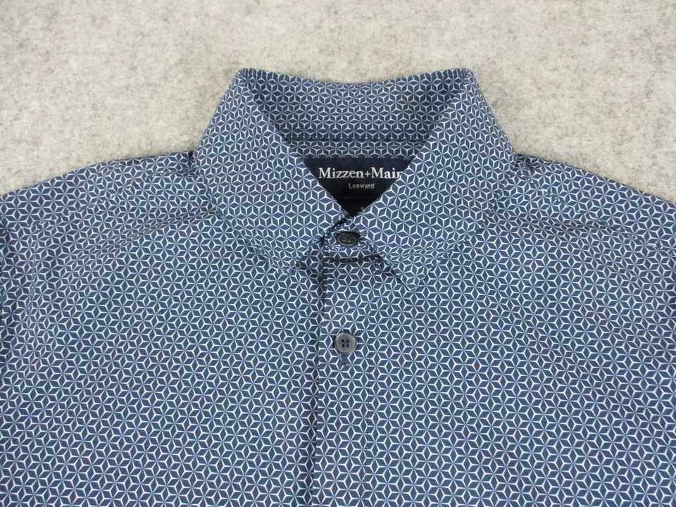 Mizzen+Main Shirt Mens Small Blue Leeward Trim Fit Performance Geometric Pattern - Image 2 of 4