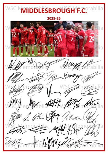 11788. Middlesbrough FC Signed Team Sheets (A4 Prints) CHOOSE A SEASON 2023-26