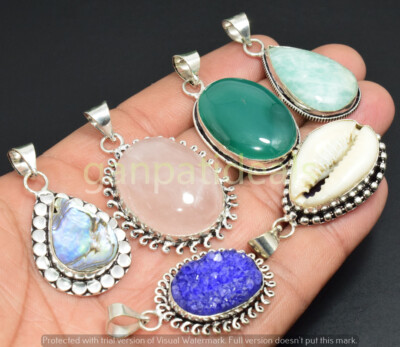 Green Onyx & Mix Gemstone Pendant 925 Silver Plated Wholesale 10pcs Jewelry Lots