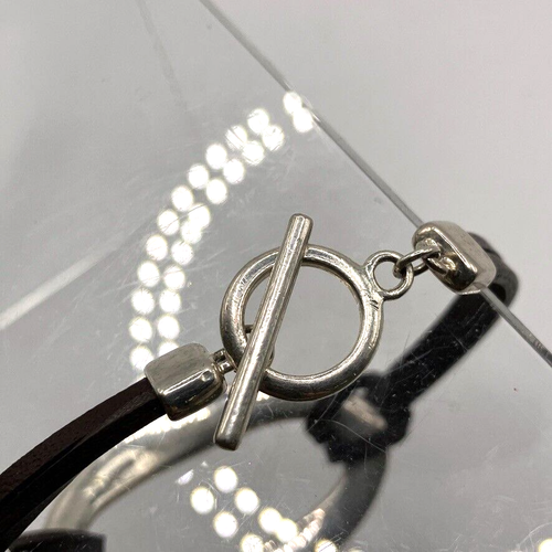 Mens leather strap bracelet silver tone metal 18cm unisex costume jewellery - Picture 5 of 8