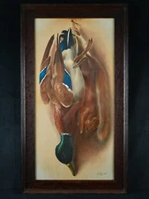 Antique Framed Late 19th C. Chromolithograph "Hanging Game" After Henri LeRoy