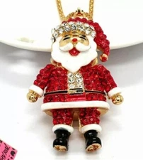 New Betsey Johnson Red Enamel Christmas Santa Claus Crystal Necklace with  gift