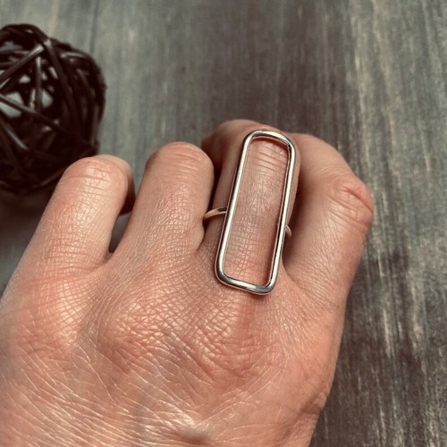 Long Rectangle Ring in 925 Sterling Silver, Open Mind Ring, Geometric Jewelry NK - Picture 5 of 8