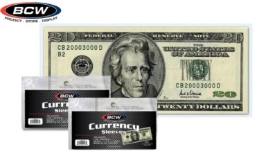 US Dollar Bill Currency Sleeves 200 Money Holders Soft Protectors Acid Free BCW
